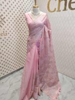 Organza with small 2 hibiscus like flowers, 4leaf motif - Image 9