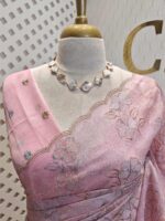 Organza with small 2 hibiscus like flowers, 4leaf motif - Image 8