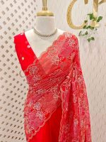 Organza with small 2 hibiscus like flowers, 4leaf motif - Image 19