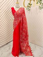 Organza with small 2 hibiscus like flowers, 4leaf motif - Image 21