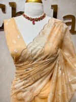 Organza with hibiscus flower and bud like motif  thread work