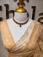 Organza with hibiscus flower and bud like motif  thread work - Image 2
