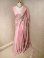 Organza with hibiscus flower and bud like motif  thread work - Image 9