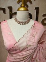 Organza with hibiscus flower and bud like motif  thread work - Image 8