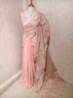 Organza with hibiscus flower and bud like motif  thread work - Image 41