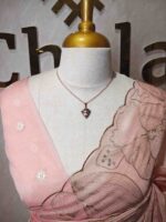 Organza with hibiscus flower and bud like motif  thread work - Image 40