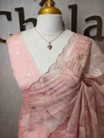 Organza with hibiscus flower and bud like motif  thread work - Image 42