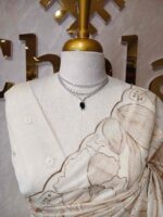 Organza with hibiscus flower and bud like motif  thread work - Image 13