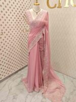 Georgette with tissue texture and colored thread, beads work on border - Image 15