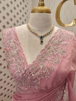 Georgette with tissue texture and colored thread, beads work on border - Image 13