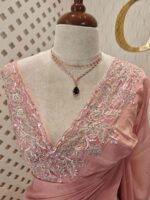 Georgette with tissue texture and colored thread, beads work on border - Image 4