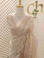 Organza with different leaf's like thread, beads pattern and scallop border - Image 4