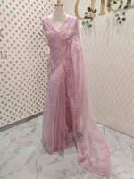 Organza with different leaf's like thread, beads pattern and scallop border - Image 16