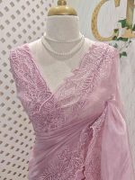 Organza with different leaf's like thread, beads pattern and scallop border - Image 17