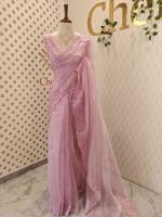 Organza with different leaf's like thread, beads pattern and scallop border - Image 24