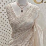 Organza with different leaf's like thread, beads pattern and scallop border