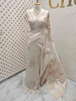 Organza with Turkish floral applique, sequence, cut beads work and shadow work on border - Image 4