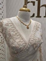 Organza with Turkish floral applique, sequence, cut beads work and shadow work on border - Image 3
