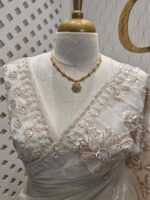Organza with Turkish floral applique, sequence, cut beads work and shadow work on border - Image 2