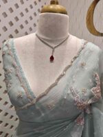Organsa with Turkish floral applique work and sequence scallop border - Image 8