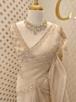 Organza with Turkish floral applique, sequence, cut beads work and shadow work on border - Image 5