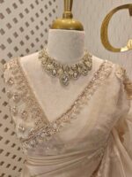 Organza with Turkish floral applique, sequence, cut beads work and shadow work on border - Image 6