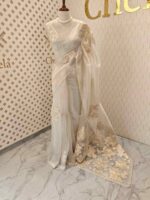 Organza with Turkish floral applique, sequence, cut beads work and shadow work on border - Image 8