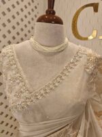 Organza with Turkish floral applique, sequence, cut beads work and shadow work on border - Image 9