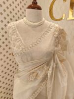Organza with Turkish floral applique, sequence, cut beads work and shadow work on border - Image 10