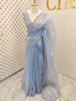 Organza with sequence flower and stone work - Image 36