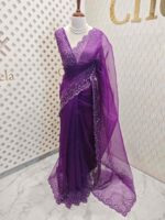 Organza with sequence flower and stone work - Image 45