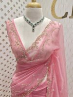 Organza with stone and  diamond scalp with temple arch border - Image 47