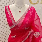 Organza with spiral beads and peal flower border