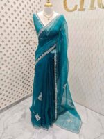 Organza with spiral beads and peal flower border - Image 37