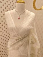 Organza with big flower applique and its stem thread work - Image 46