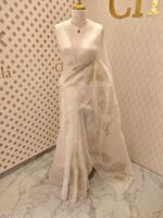 Organza with big flower applique and its stem thread work - Image 48