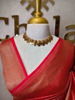 Soft katan silk with simple flower buttas and zigzag, diamond like zari border - Image 8