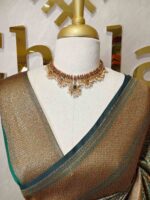 Soft katan silk with simple flower buttas and zigzag, diamond like zari border - Image 2