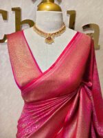 Soft katan silk with simple flower buttas and zigzag, diamond like zari border - Image 4