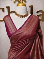 Soft katan silk with  floral buttas and veiny design and checks, zigzag like border - Image 13