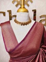 Soft katan silk with simple flower around dot buttas and leafs - Image 2