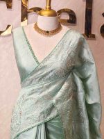 Semi tussar with peacock and floral applique work on border - Image 11