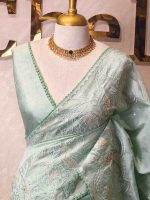 Semi tussar with peacock and floral applique work on border - Image 12