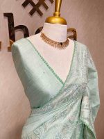 Semi tussar with peacock and floral applique work on border - Image 14