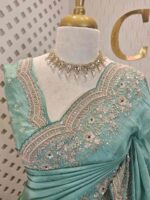 Tissue silk with sequenced, beaded design on scallop border - Image 2