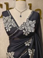 Tissue silk with floral applique work and scallop border - Image 4