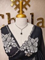 Tissue silk with floral applique work and scallop border - Image 5
