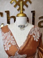 Tissue silk with floral applique work and scallop border - Image 2