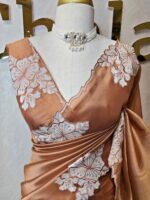 Tissue silk with floral applique work and scallop border