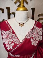 Tissue silk with floral applique work and scallop border - Image 8